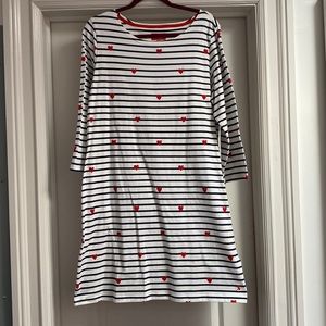 Navy and white striped dress with hearts